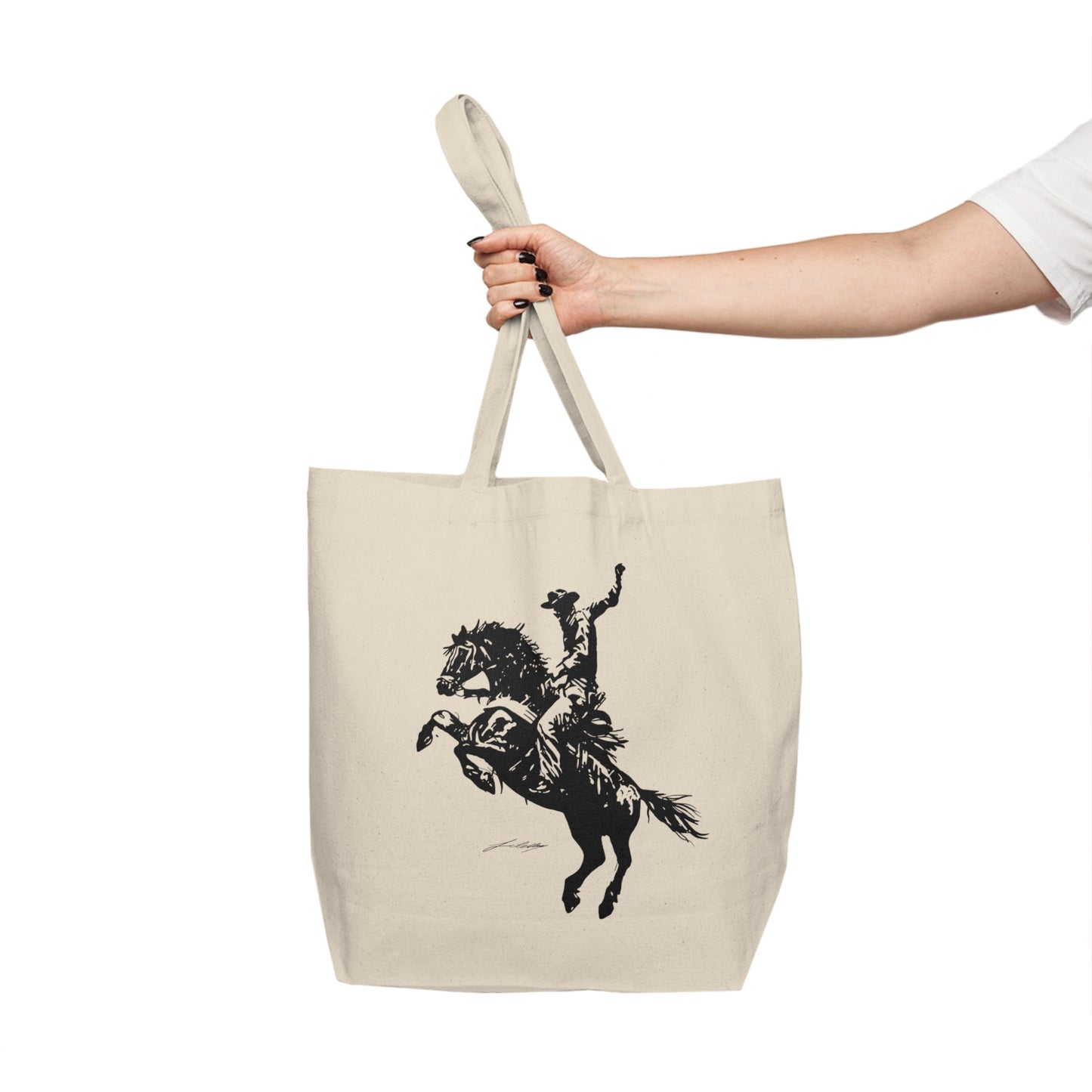 Western Rodeo Canvas Tote Bag - Equestrian Style Shopping Bag