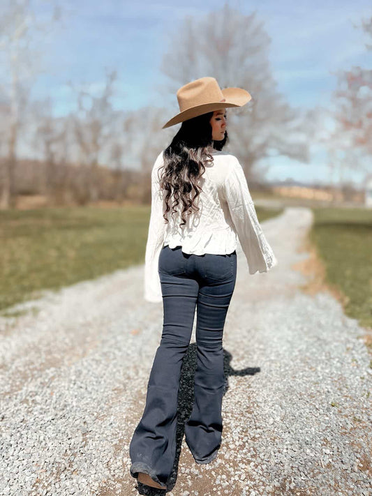 Vintage Wash High-Waisted Flare Jeans