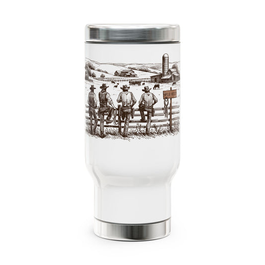 Rustic Cowboy Travel Mug - 14oz Stainless Steel with Handle